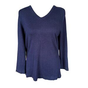 E P PRO navy blue long sleeve v-neck silk and cashmere sweater women's small